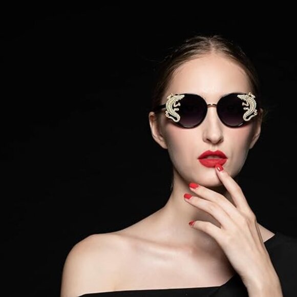 Sparkling Animal Oval Frame Sunglasses